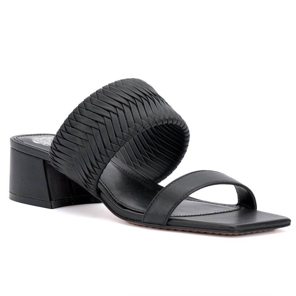 Vince Camuto Shamira Black Leather Block Heel Sandals